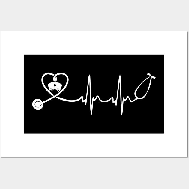 Cute Nurse Stethoscope Heartbeat Wall Art by Namio